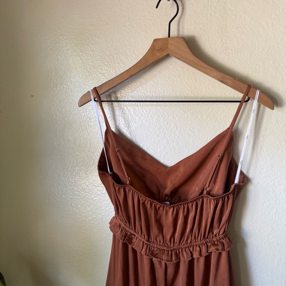 Lulus | Tiers to Sun Rust Brown Satin Cutout Maxi Dress With Pockets - Picture 7 of 7